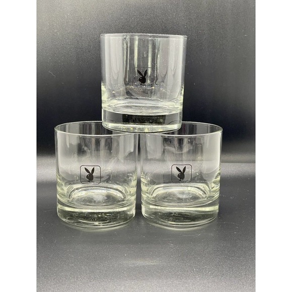 Vintage Playboy Bunny Hugh Hefner Rock Glass set of 3 - Picture 5 of 5